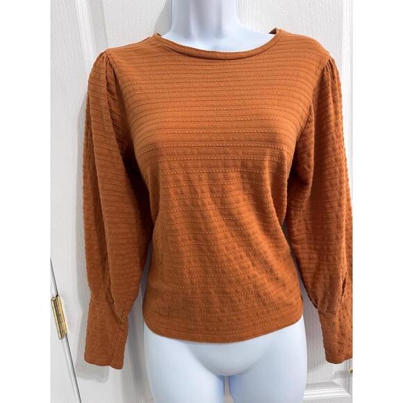 ANA A New Approach Rust Textured Fabric Crew Neck Long Sleeve Top Medium - Picture 8 of 9